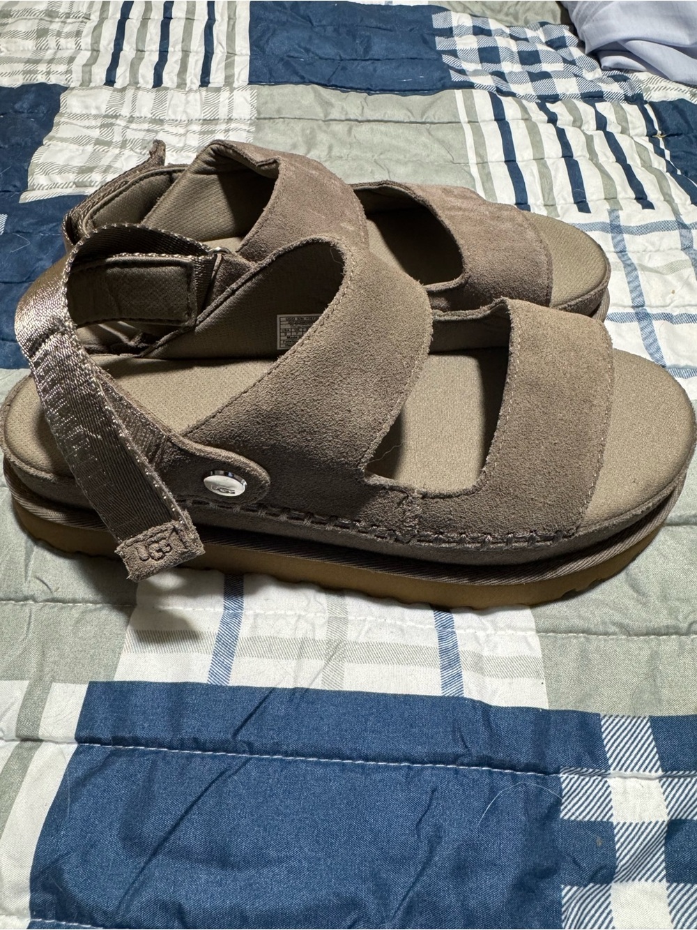 UGG Kids Taupe Suede Velcro Strap Sandals